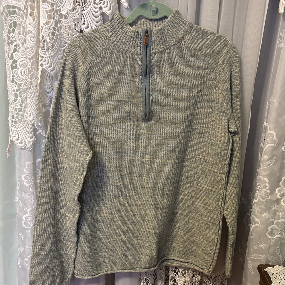 Carbon2Cobalt Men's 1/4 Zip Pullover Sweater Blue Cream Mock Neck Cotton Sz XL